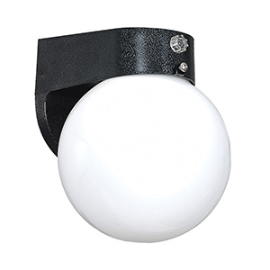 Black Polycarbonate Globe Wall Fixture with Photocell