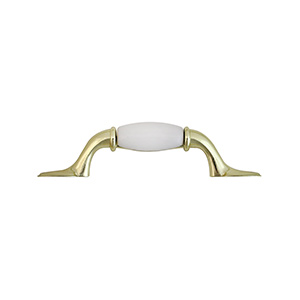 Cabinet Drawer Pull Polished Brass with White Insert 3"