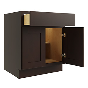 Luxor Espresso Single Door and Drawer Base Cabinet With Shelf, 27"W x 24"D