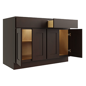 Luxor Espresso Single Door and Drawer Base Cabinet With Shelf, 48"W x 24"D